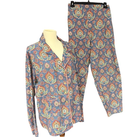 Sundance Blue Floral Paisley Cotton Flannel Pajama Set Size XL Boho Loungewear - Picture 5 of 14